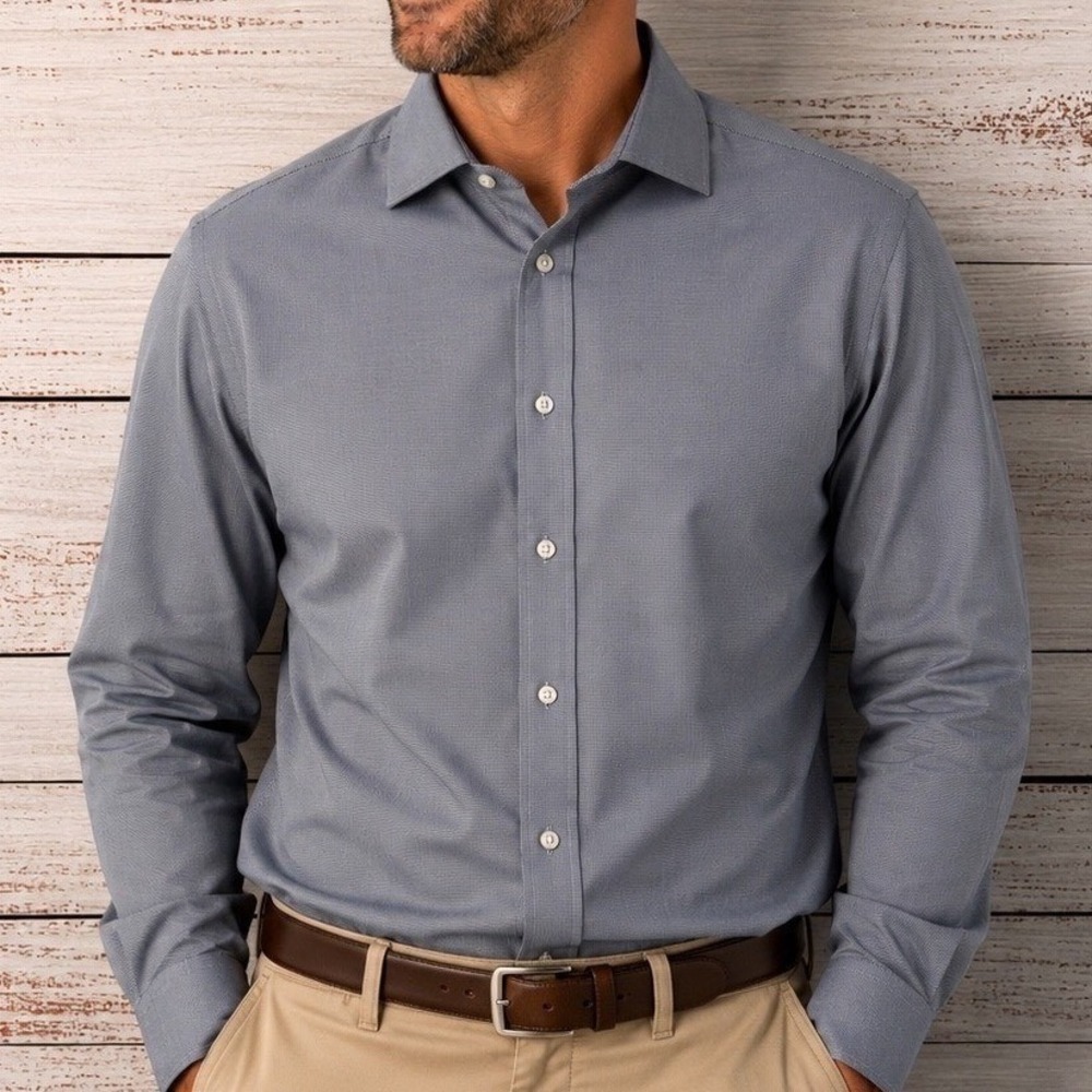 Ryan‎ Seacrest Distinction Slim Fit Non-Iron Men's Blue Dress Shirt Size M